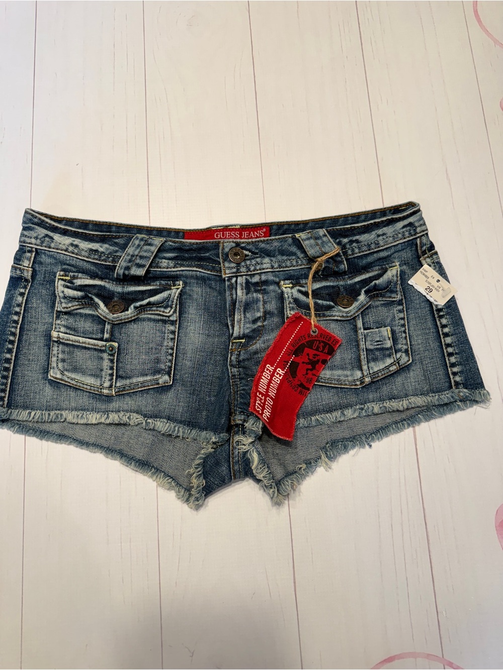 NWT Vintage Guess Blue Denim Women's Frayed Hem Shorts Size 29